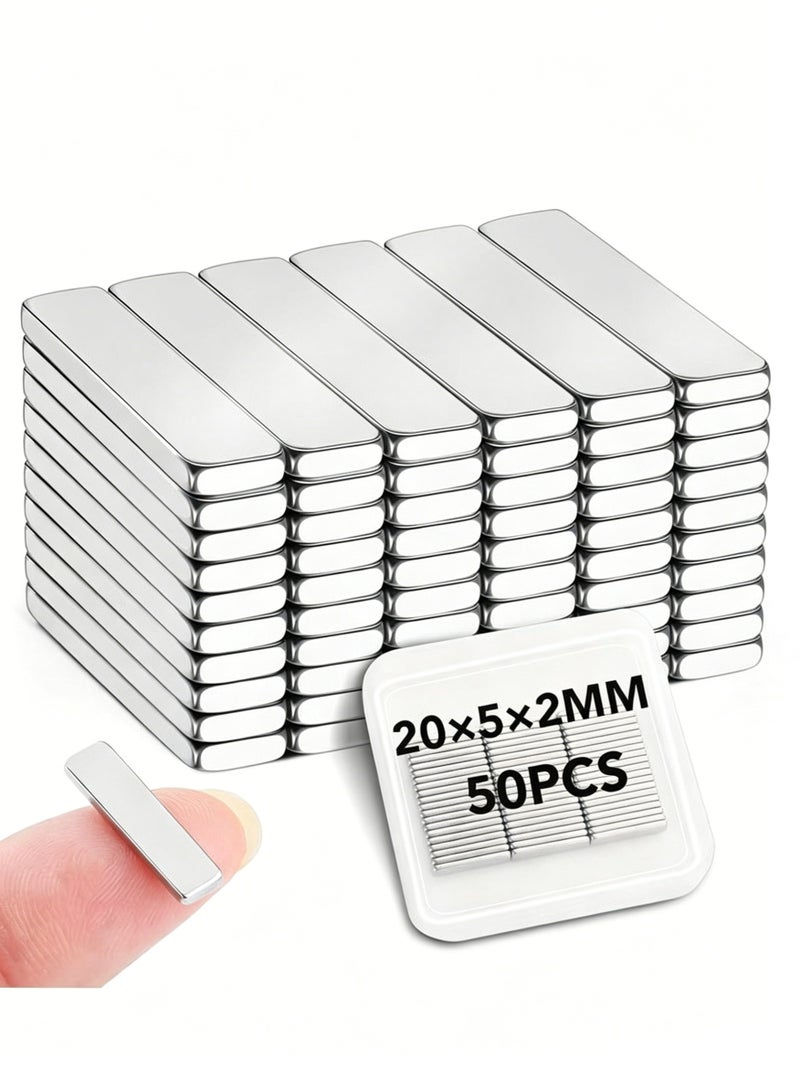 Neodymium Bar Magnets, 20x5x2mm 50Pcs Small Strong Rare Earth Magnets, Strong Rectangular Magnetic Bar, Mini Powerful Magnets for Crafts, Fridge, Science, Office and Tool Storage - Image 1
