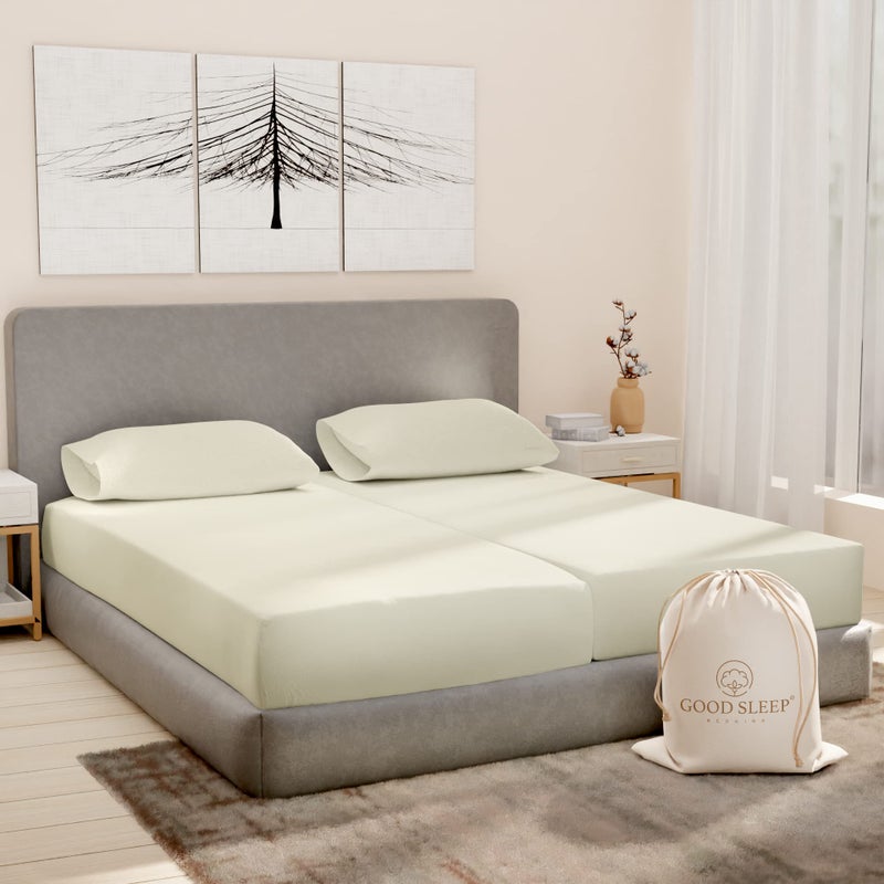 Good Sleep Bedding Split King Sheets Sets for Adjustable Bed Cotton Luxury Sheets 1000 TC Egyptian Cotton 5 Piece 100 Cotton Split King Sheet Set Sateen Sheets 2 Fitted  16 Deep Pocket Ivory