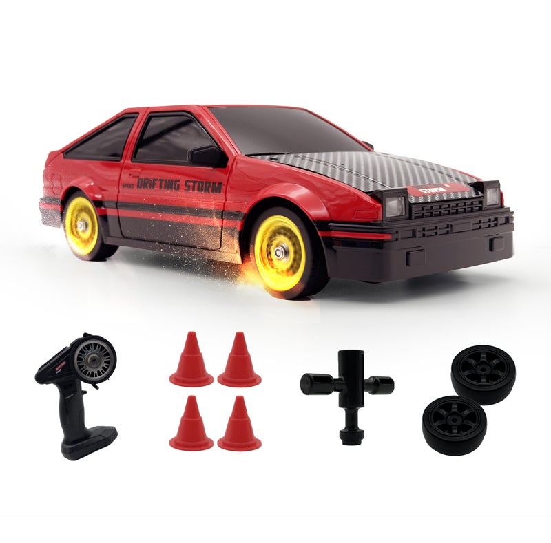 فونسترز سيارة فانسترز دريفت سيريز للتحكم عن بُعد | سيارة دفع رباعي بمقياس 1:16 مزودة بإضاءة LED وملحقاتها | سيارة سباق دريفت عالية السرعة بتردد 2.4 جيجاهرتز للأطفال من سن 6 سنوات فما فوق | سيارة كهربائية حمراء للتحكم عن بُعد مزودة ببطارية قابلة لإعادة الشحن - Image 1