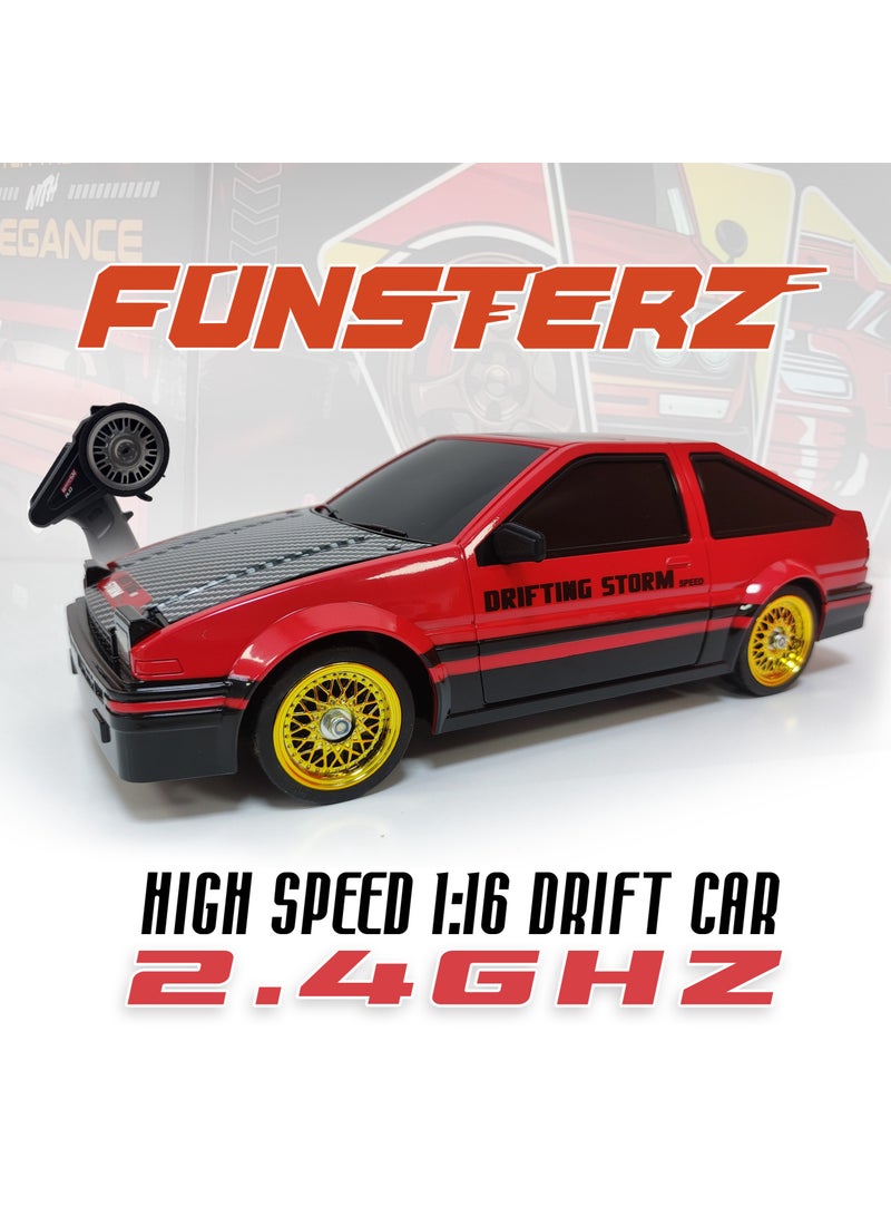 فونسترز سيارة فانسترز دريفت سيريز للتحكم عن بُعد | سيارة دفع رباعي بمقياس 1:16 مزودة بإضاءة LED وملحقاتها | سيارة سباق دريفت عالية السرعة بتردد 2.4 جيجاهرتز للأطفال من سن 6 سنوات فما فوق | سيارة كهربائية حمراء للتحكم عن بُعد مزودة ببطارية قابلة لإعادة الشحن - Image 3