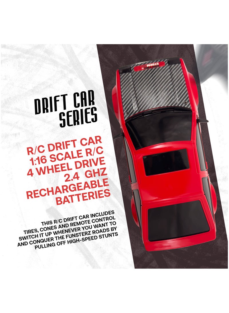 فونسترز سيارة فانسترز دريفت سيريز للتحكم عن بُعد | سيارة دفع رباعي بمقياس 1:16 مزودة بإضاءة LED وملحقاتها | سيارة سباق دريفت عالية السرعة بتردد 2.4 جيجاهرتز للأطفال من سن 6 سنوات فما فوق | سيارة كهربائية حمراء للتحكم عن بُعد مزودة ببطارية قابلة لإعادة الشحن - Image 5
