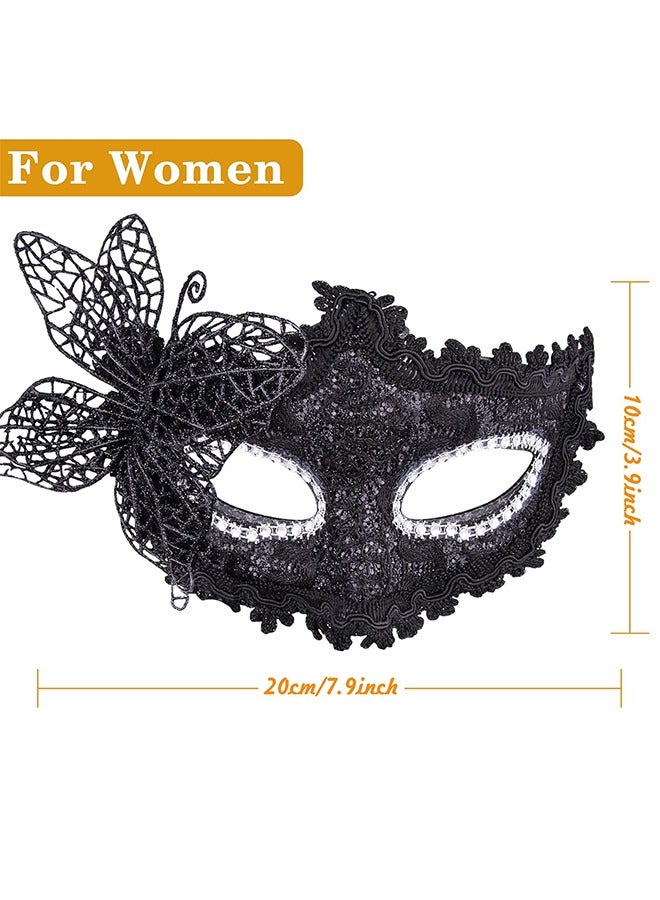 2 Pcs Couple Masquerade Mask Set Venetian Party Mask Mardi Gras Mask Costume Mask Fancy Dress Mask for Women Men (Black)  - Image 3