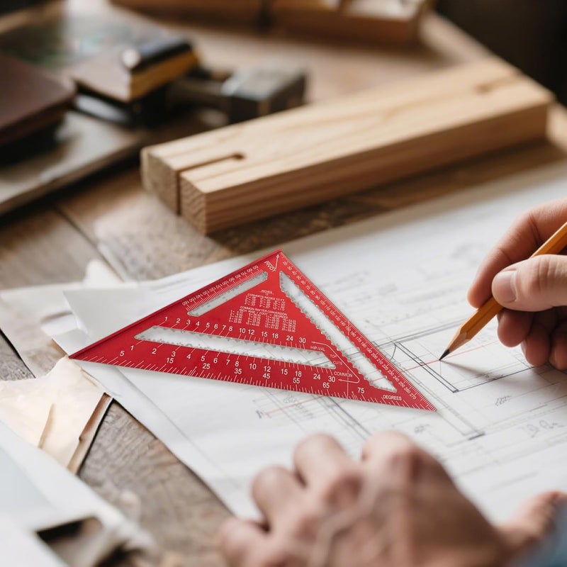 Red Triangle Ruler 7 28 Inches Carpenters Square Metric Metal Protractor For Woodworking - Image 3