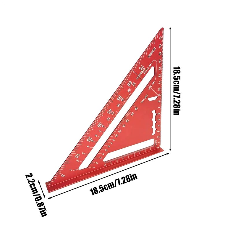 Red Triangle Ruler 7 28 Inches Carpenters Square Metric Metal Protractor For Woodworking - Image 5