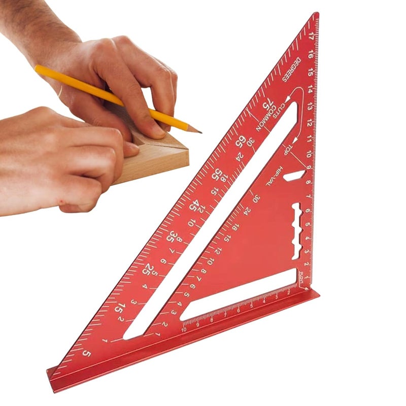 Red Triangle Ruler 7 28 Inches Carpenters Square Metric Metal Protractor For Woodworking - Image 2
