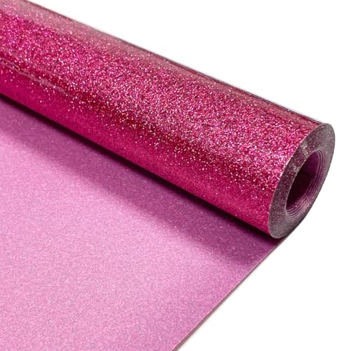 MerryMade Rose Red Glitter Heat Transfer Vinyl 12 x 8 ft HTV for Shirts Glitter Iron on HTV for All Cutter Machine Easy to Cut Weed for Heat Vinyl Design Hot Pink - Image 1