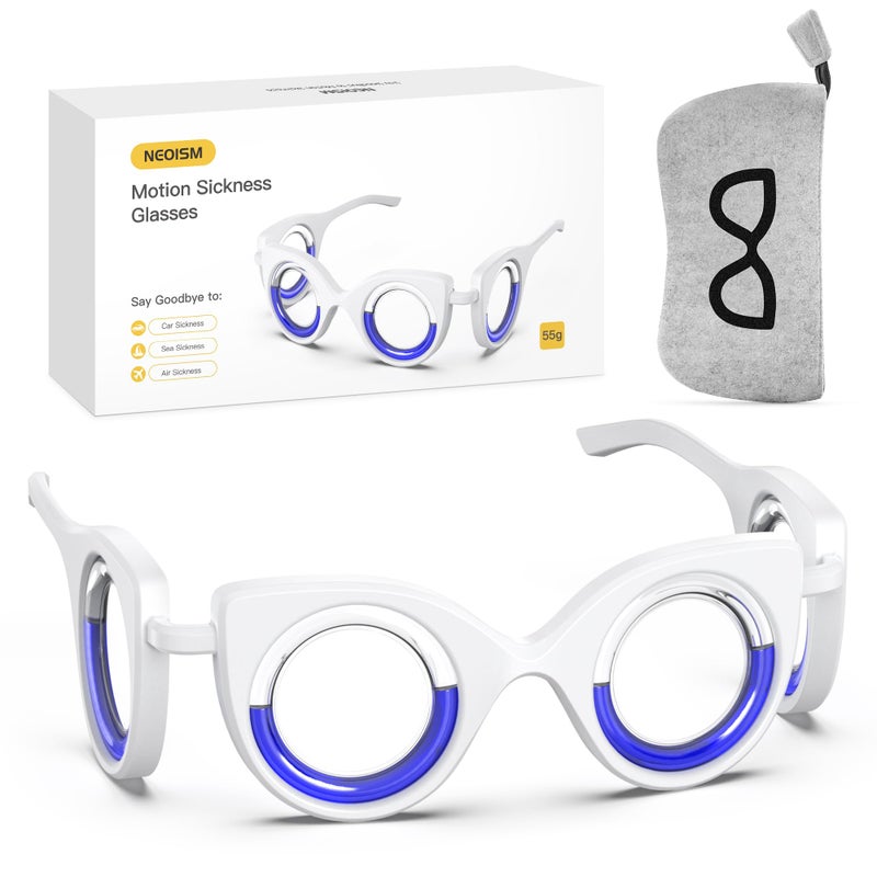 NEOISM Anti Motion Sickness Glasses, Car Sickness Glasses Relief Nausea & Dizziness, Portable Lensless Design for Car Sickness, Air Sickness, Sea Sickness, Road Trip Essentials, Black Pattern Bag - Image 1