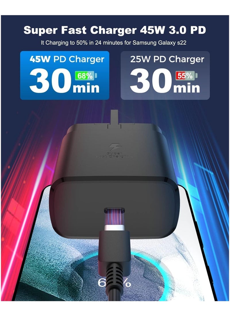 TecV - شاحن PD للشحن السريع للغاية بقدرة 45 وات USB - متوافق مع S24 S23 S22 S21 S20 Ultra، S24+ S23+ S22+ S21+، A53، A15، A 55، A54 - محول طاقة من النوع C، - Image 1