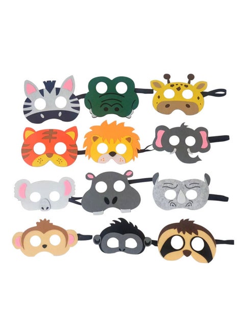 مجموعة أقنعة حيوانات من اللباد للأطفال مكونة من 12 قطعة - أزياء حفلات رائعة للأنشطة العائلية واحتفالات أعياد الميلاد - أشرطة مرنة للارتداء لفترة طويلة - حمار وحشي ووحيد القرن وقرد وزرافة ونمر وأسد وكوالا