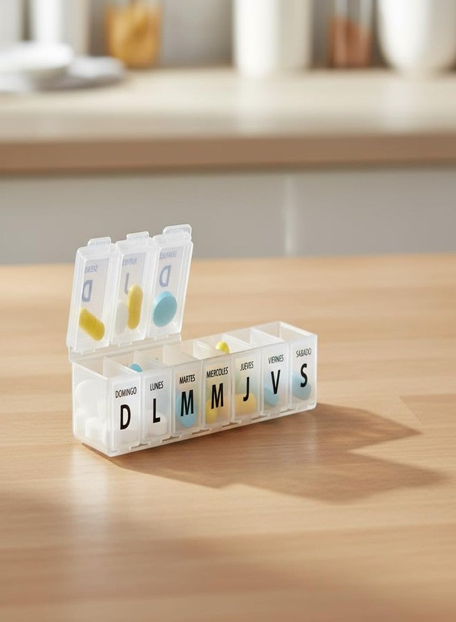 bulk buys Pill Organizer 7 Day Weekly Pill Case – Large Pill Box with 7 Compartments – Holds Up to 100 Pills – Spanish Language Labels - Image 3
