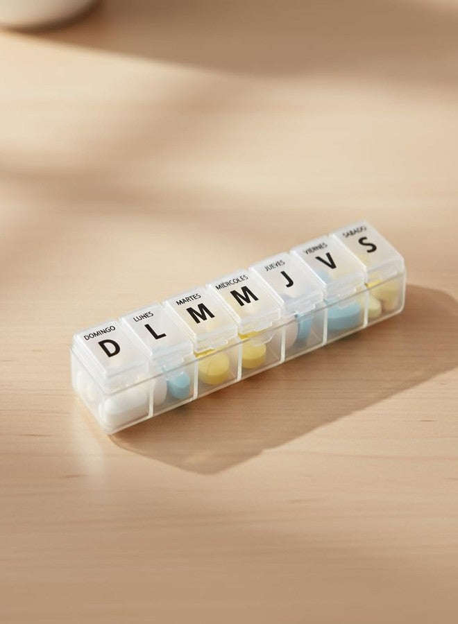 bulk buys Pill Organizer 7 Day Weekly Pill Case – Large Pill Box with 7 Compartments – Holds Up to 100 Pills – Spanish Language Labels - Image 2