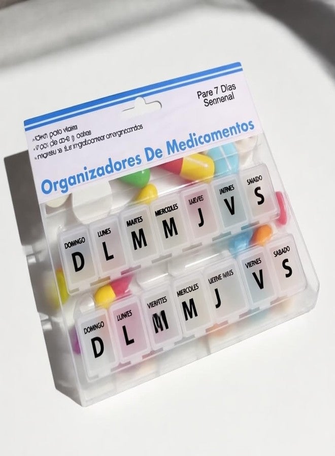 bulk buys Pill Organizer 7 Day Weekly Pill Case – Large Pill Box with 7 Compartments – Holds Up to 100 Pills – Spanish Language Labels - Image 1