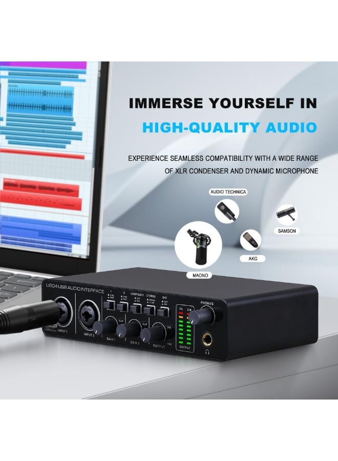 BOMGE U204 USB Audio Interface 32-Bit 192kHz 2x2 with Dual XLR Inputs and 48V Phantom Power - Image 2