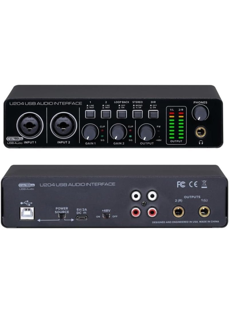 BOMGE U204 USB Audio Interface 32-Bit 192kHz 2x2 with Dual XLR Inputs and 48V Phantom Power - Image 1