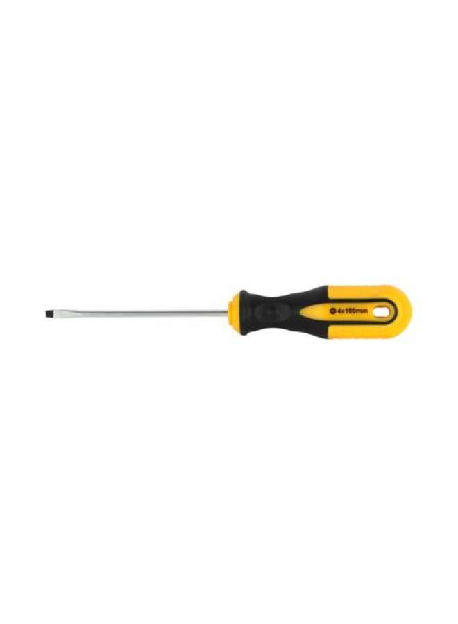Epsilon Slotted Screwdriver ET1116 - 4 x 100 mm Flat Head Screwdriver with Double Injected Cushion Grip - Heat-Treated Carbon Steel Blade, Corrosion Resistant, Ergonomic Handle for DIY & Professional Use - Black & Yellow - Image 4