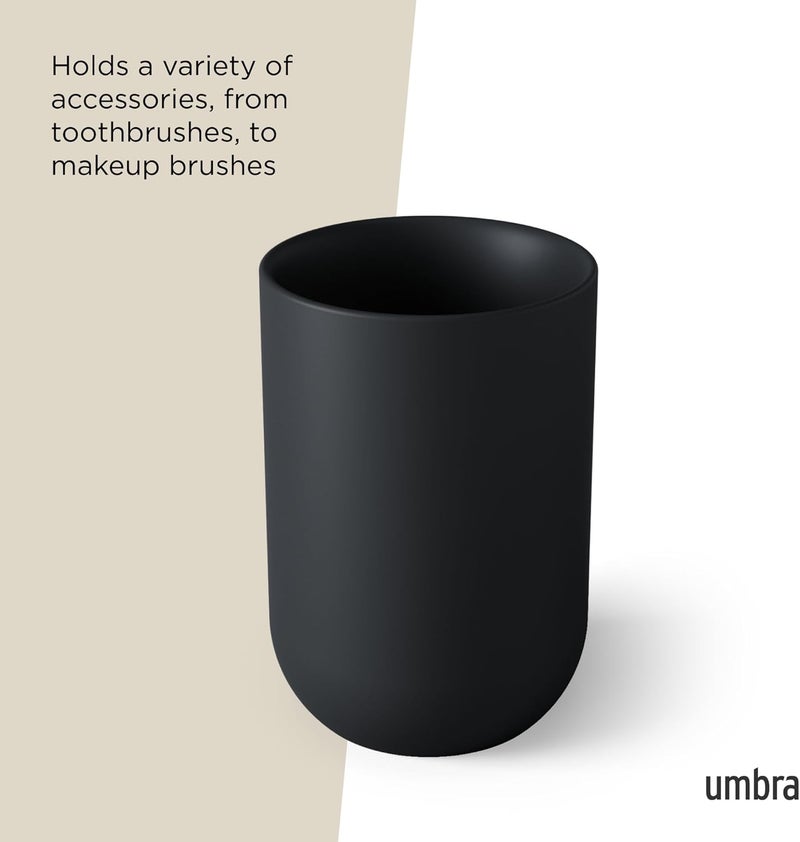 UMBRA Junip Bath Accessories Tumbler - Modern White Resin Holder and Organizer, Perfect for Holding Toothbrushes, Make-up Brushes and Various Bath Items, Black - Image 5