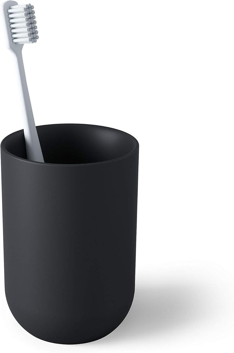 UMBRA Junip Bath Accessories Tumbler - Modern White Resin Holder and Organizer, Perfect for Holding Toothbrushes, Make-up Brushes and Various Bath Items, Black - Image 1