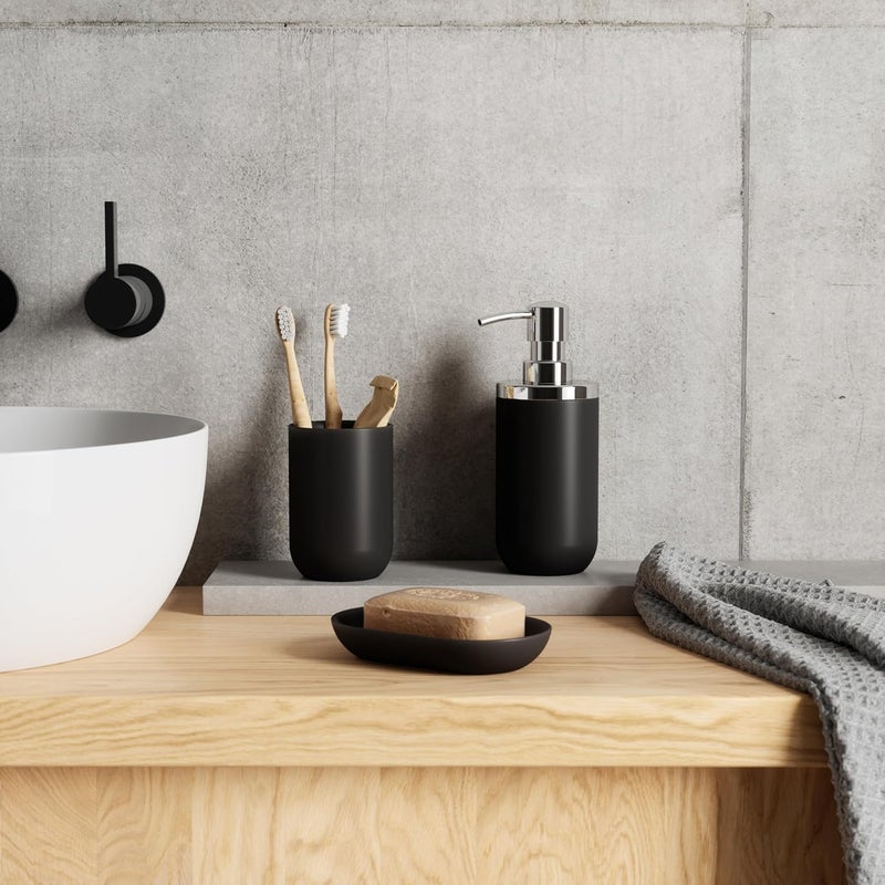 UMBRA Junip Bath Accessories Tumbler - Modern White Resin Holder and Organizer, Perfect for Holding Toothbrushes, Make-up Brushes and Various Bath Items, Black - Image 2
