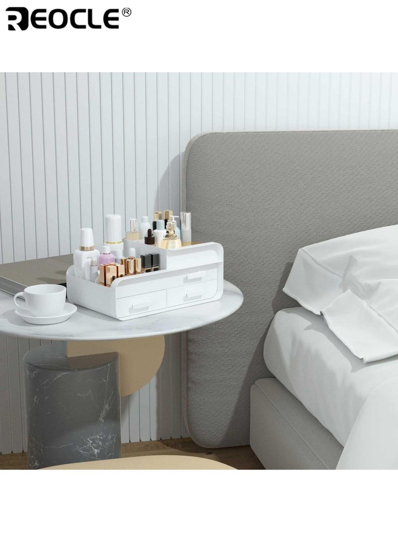 REOCLE Makeup Organiser Cosmetic Storage Box Plastic Cosmetics Holder with 3 Small Drawers Vanity Cosmetic Stand Containers for Beauty Skincare Jewellery Ideal for Dressing Table - Image 4