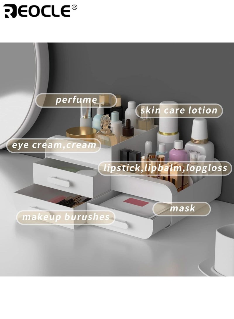 REOCLE Makeup Organiser Cosmetic Storage Box Plastic Cosmetics Holder with 3 Small Drawers Vanity Cosmetic Stand Containers for Beauty Skincare Jewellery Ideal for Dressing Table - Image 3