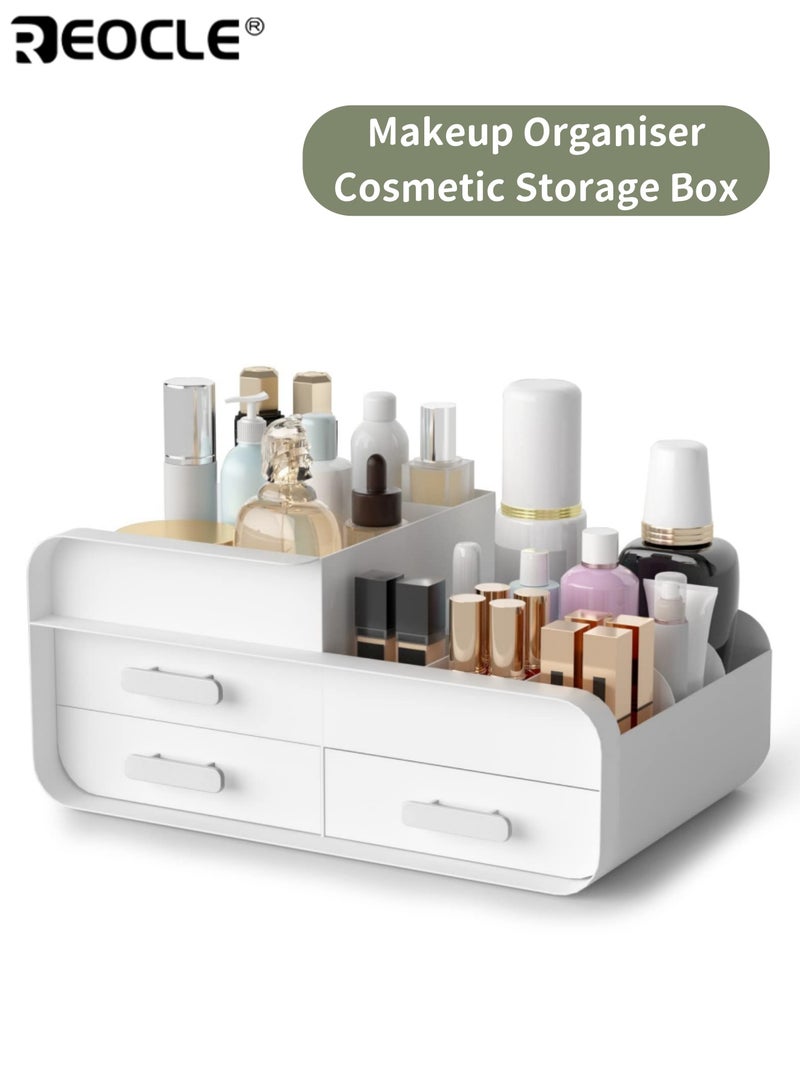 REOCLE Makeup Organiser Cosmetic Storage Box Plastic Cosmetics Holder with 3 Small Drawers Vanity Cosmetic Stand Containers for Beauty Skincare Jewellery Ideal for Dressing Table - Image 1