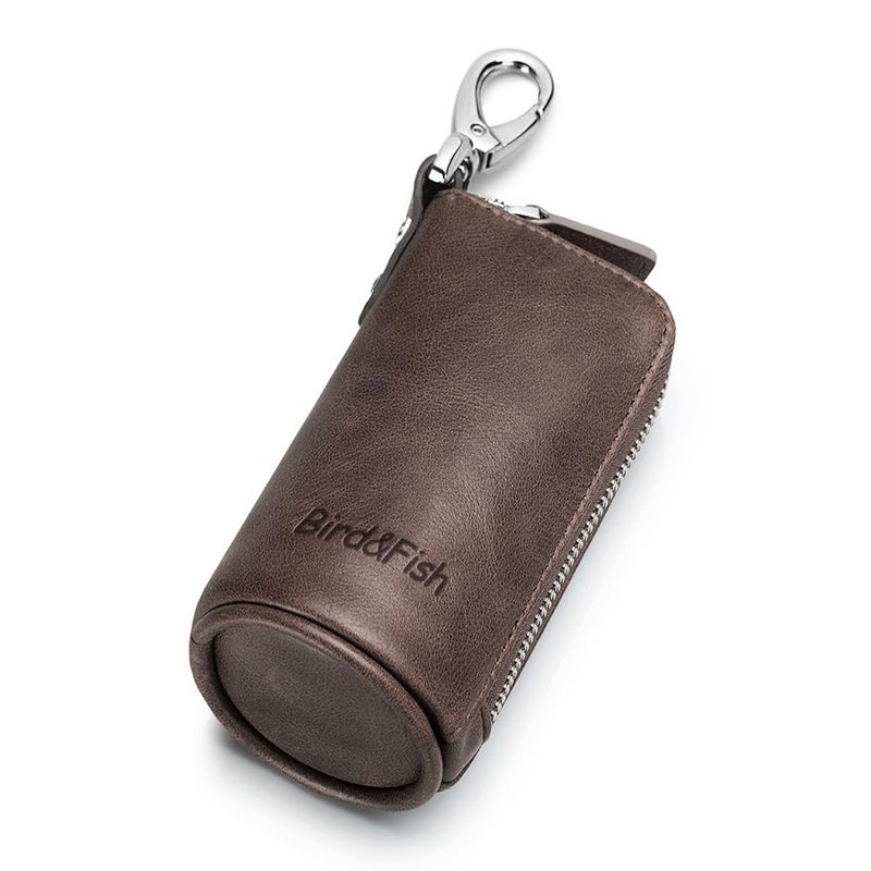 Bird&Fish Keychain Wallet for Women and Men, Genuine Leather Coin Purse with Key Ring, Multi Soft iris wallet, Small Zipper Change Pouch & Card Holder, Mini Key Pouch for Car Keys Accessory(Coffee) - Image 1