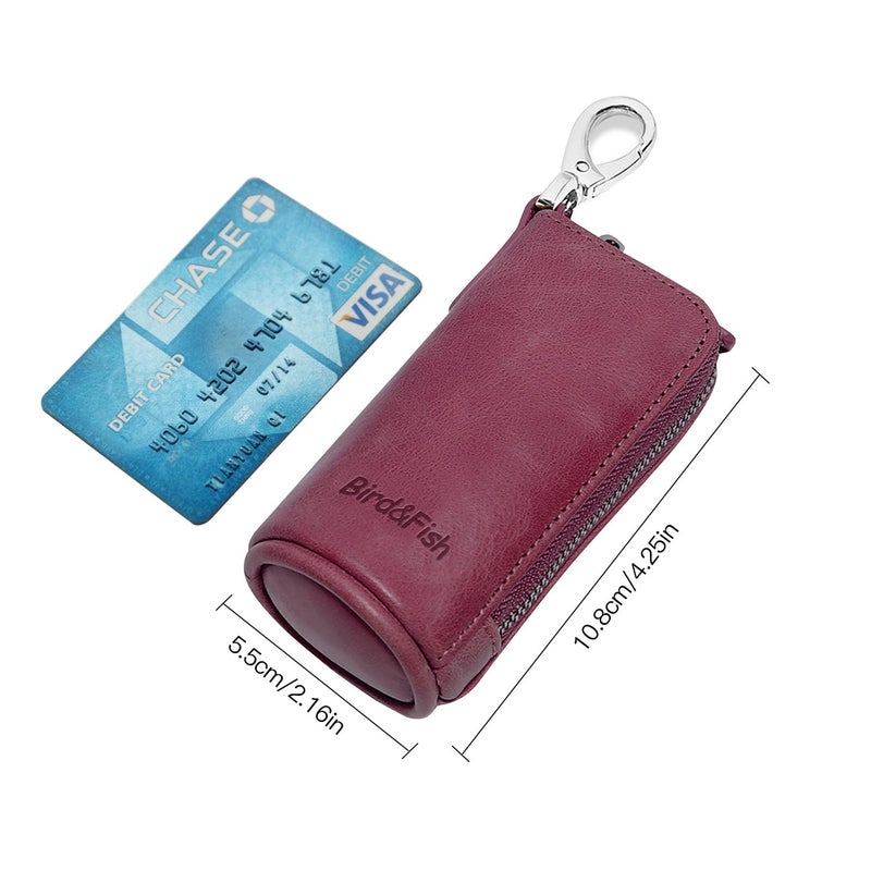 Bird&Fish Keychain Wallet for Women and Men, Genuine Leather Coin Purse with Key Ring, Multi Soft iris wallet, Small Zipper Change Pouch & Card Holder, Mini Key Pouch for Car Keys Accessory(Coffee) - Image 5