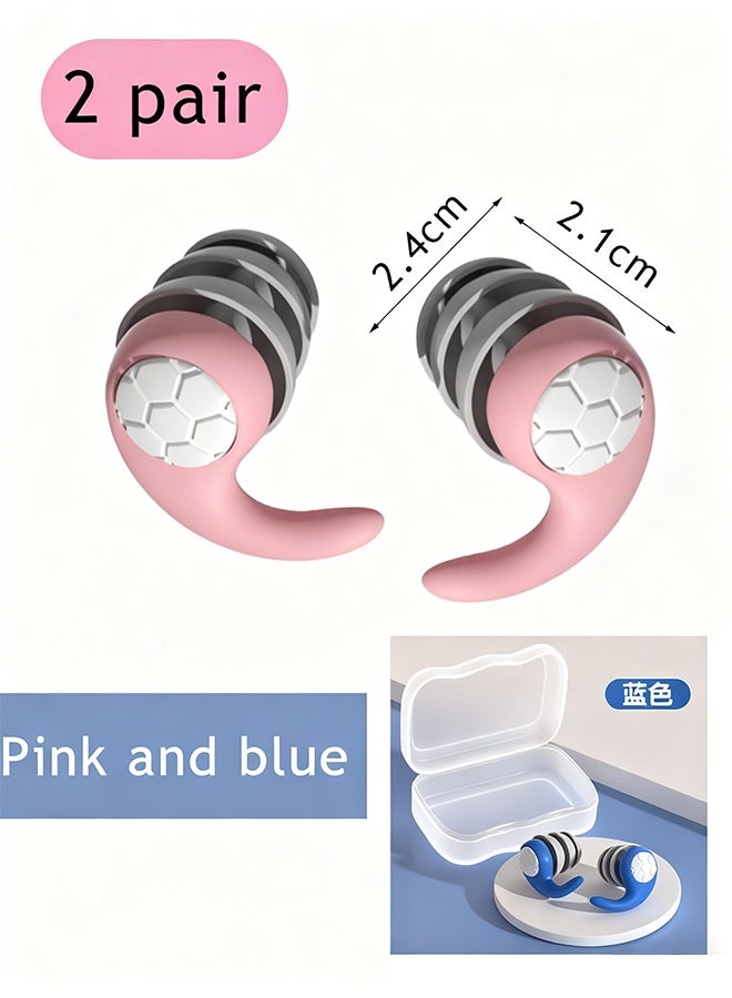 2-Pair Earplugs, Adult Earplugs, Silicone Noise Reducing Earplugs, Reusable Sleeping Earplugs with Replaceable Eartips and Storage Case. Suitable for Sleeping, Studying, Traveling, Work, Concerts, and Noisy Environments - Image 2
