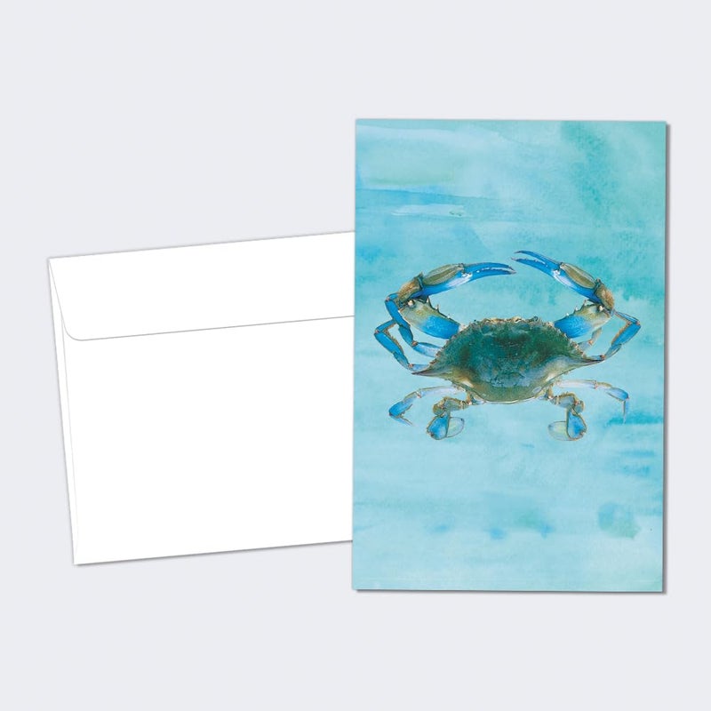 Tree-Free Greetings Blue Crab All Occasion Cards - 12 Recycled 4x6 Notecards & White Envelopes, Thick Cardstock, Sustainably Made in USA - Watercolor Ocean Art - Image 1