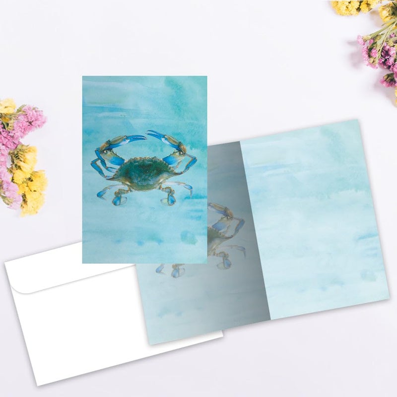 Tree-Free Greetings Blue Crab All Occasion Cards - 12 Recycled 4x6 Notecards & White Envelopes, Thick Cardstock, Sustainably Made in USA - Watercolor Ocean Art - Image 2