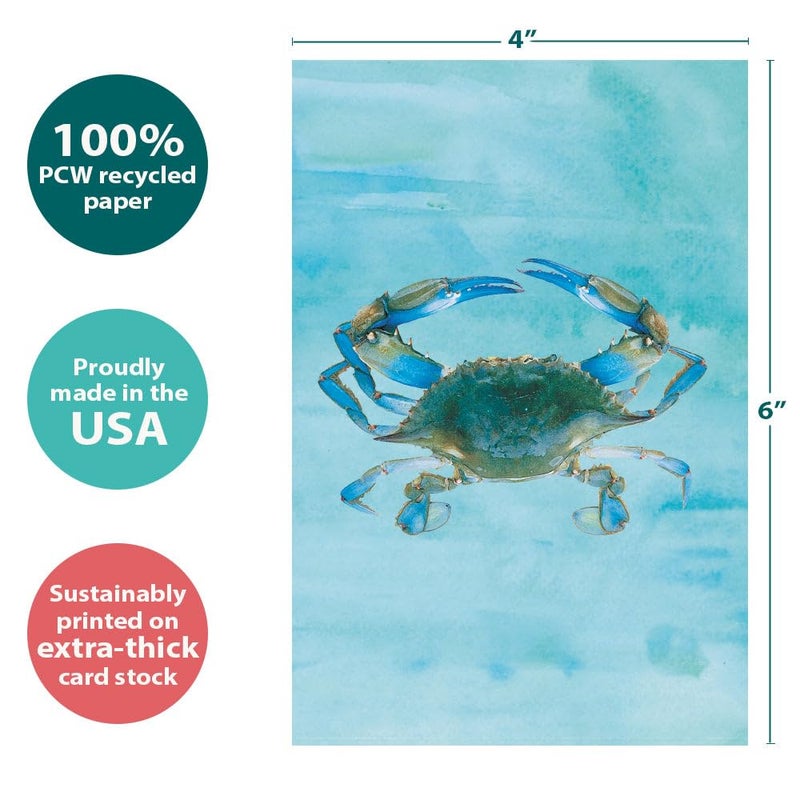 Tree-Free Greetings Blue Crab All Occasion Cards - 12 Recycled 4x6 Notecards & White Envelopes, Thick Cardstock, Sustainably Made in USA - Watercolor Ocean Art - Image 4