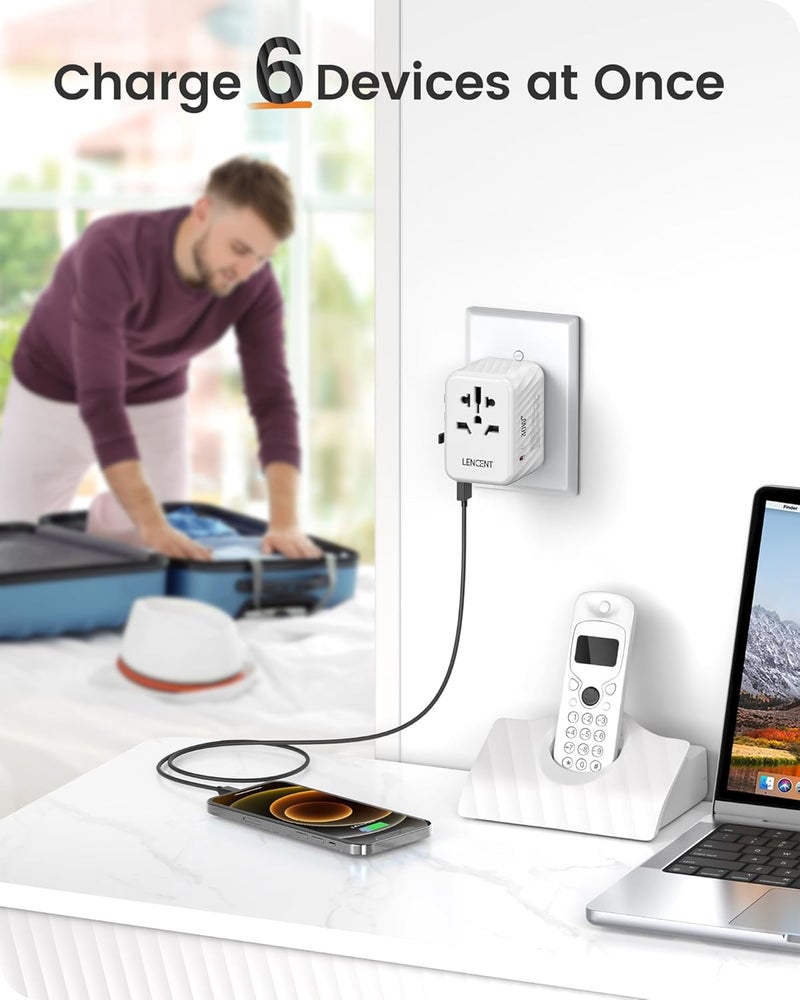 Lencent Universal Travel Power Adapter, 30W International Wall Charger with 3 USB C 2 USB A Fast Charging, Worldwide Plug Adaptor Travel Essentials for UK to EU US Ireland Australia Type C/G/A/I White - Image 5