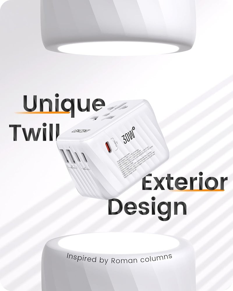 Lencent Universal Travel Power Adapter, 30W International Wall Charger with 3 USB C 2 USB A Fast Charging, Worldwide Plug Adaptor Travel Essentials for UK to EU US Ireland Australia Type C/G/A/I White - Image 4