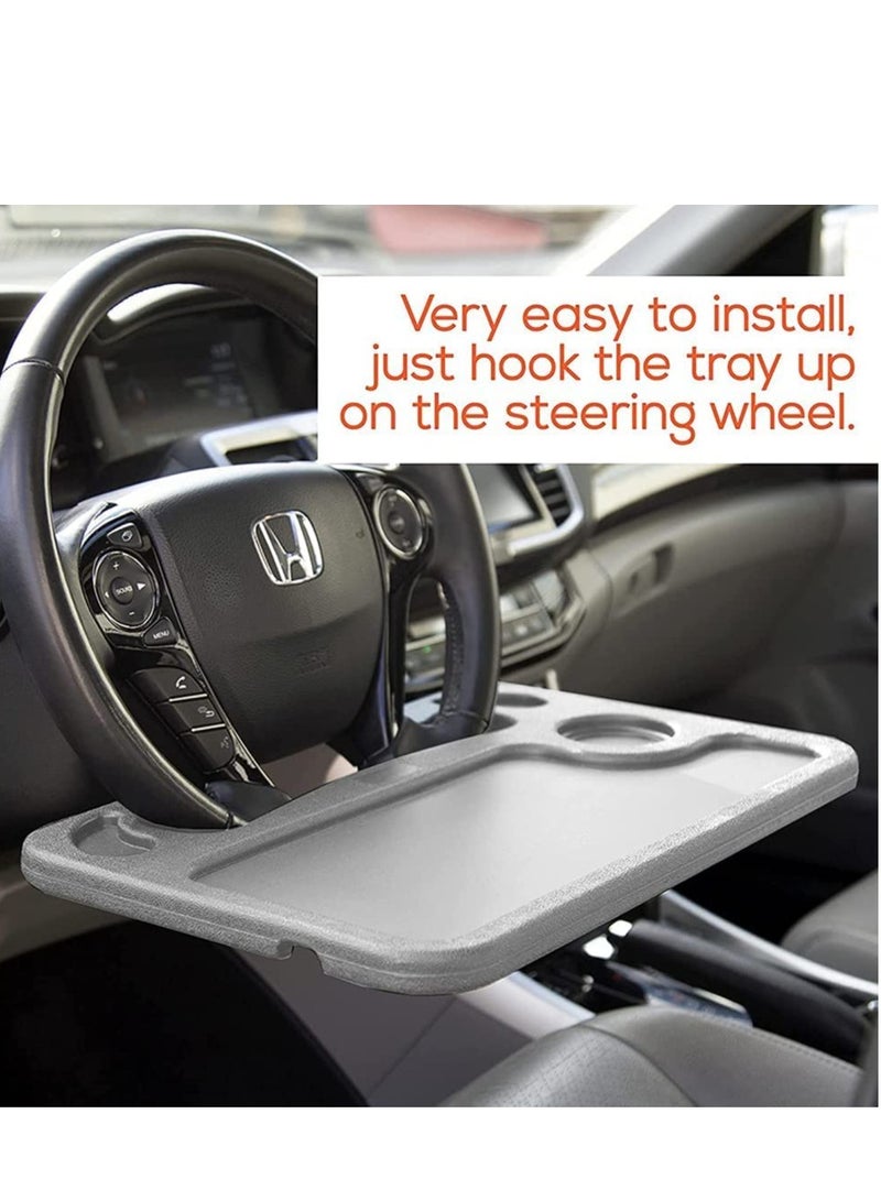 SYOSI Steering Wheel Desk Car Table for Writing Laptop Tablet with Pen Slot Food Eating Tray with Cup Holder Car Table Accessories for Drivers Fits Most Vehicle Steering Wheels - Image 2
