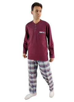 Jet Men Winter Pajama Set Long Sleeve &Carreau Bottom- Burgundy  - Image 1