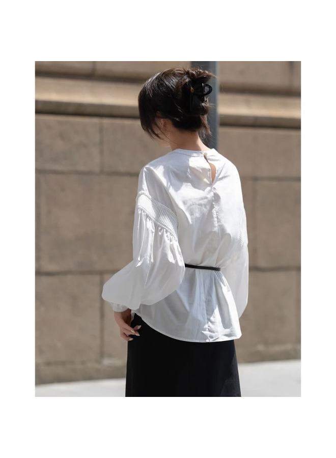 dme Demana Natural Cotton Autumn French Style Simple Stand Collar Loose Pee Elegant Shirt Women's Top - Image 5