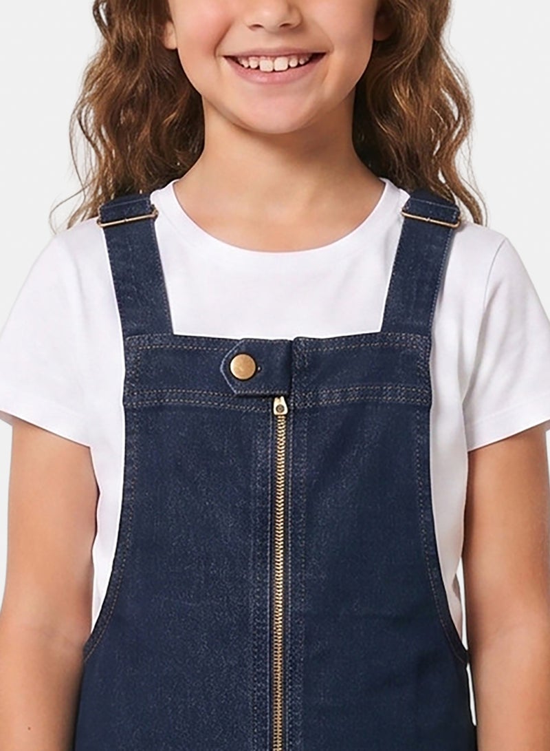 Andora Sleeveless Square Neckline Zipped Girls Denim Dress - Dark Blue - Image 3