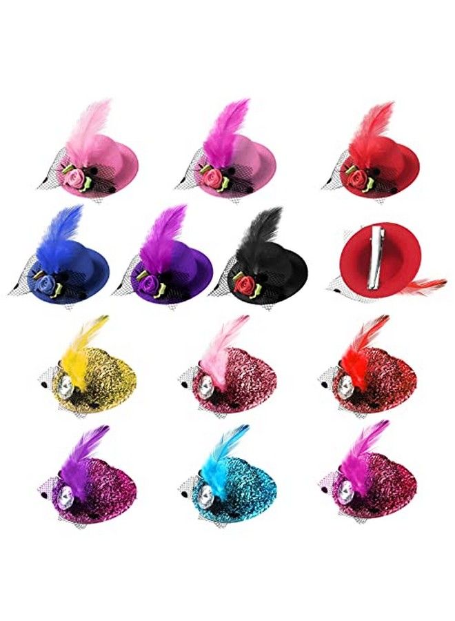 Mtlee 12 Pieces Tea Party Hats For Little Girls Mini Hat Hair Clip Mini Top Hat Fascinator Decorative With Flowers Faux Feather Mesh Bow Hair Barrette Hair Hairpin For Kids Toddler Girls Costume Accessory - Image 2