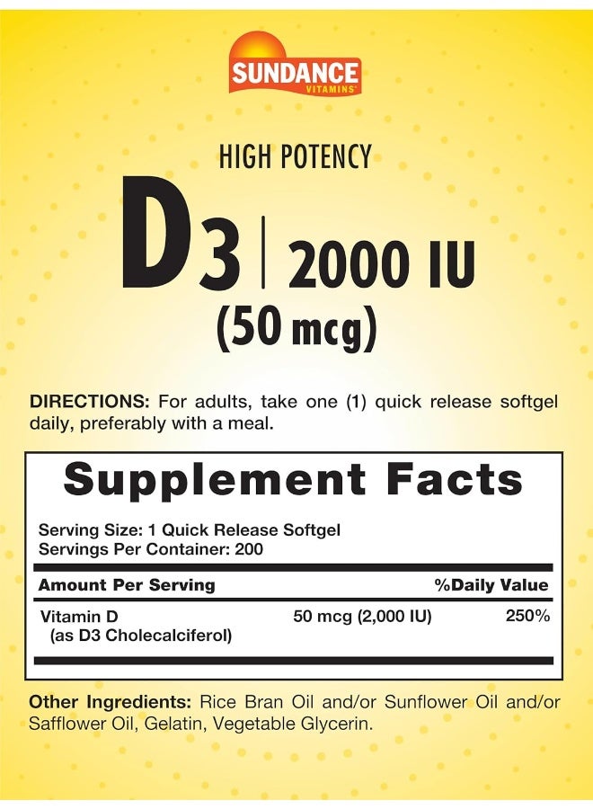 Sundance High Potency D3 Softgels 2000 IU for Adults - Image 2