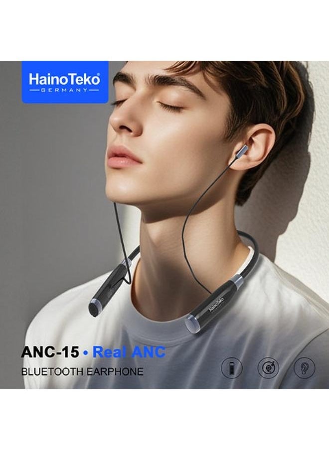 Haino Teko - Haino Teko Germany ANC-15 Bluetooth Neck Band 100 Hours Music With High Bass Sound Quality Super Clear Mic Active Noise Cancellation Black - Image 1