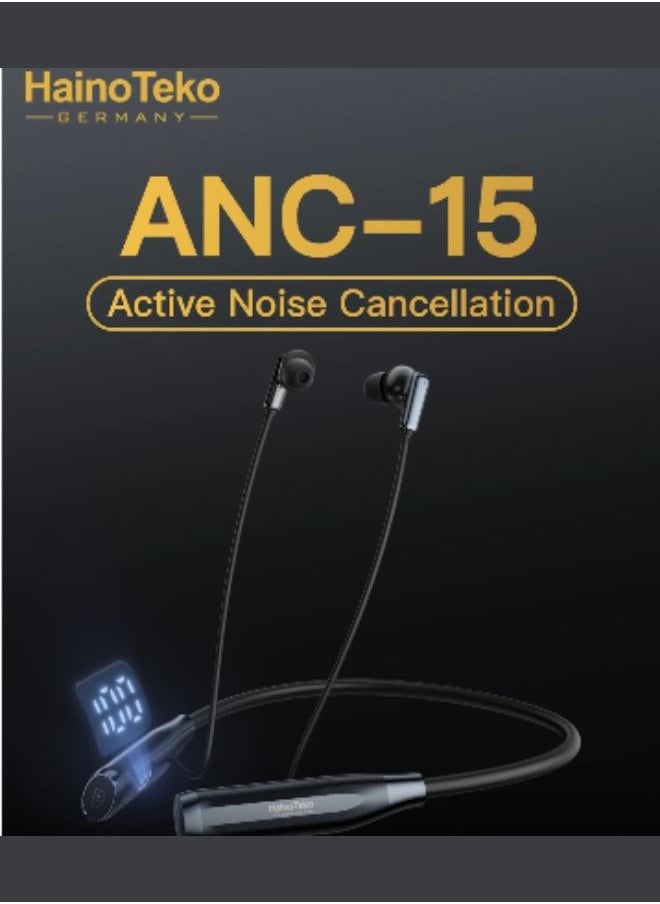 Haino Teko - Haino Teko Germany ANC-15 Bluetooth Neck Band 100 Hours Music With High Bass Sound Quality Super Clear Mic Active Noise Cancellation Black - Image 1