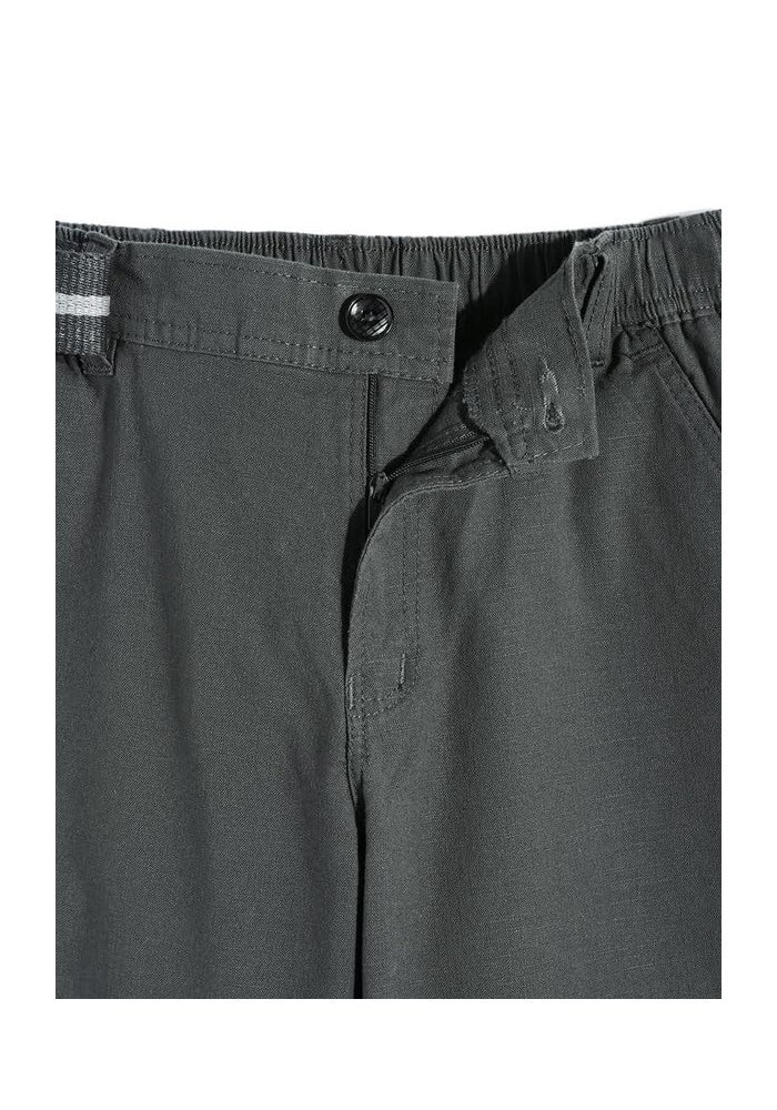 CAVIO Boys Cotton Solid Regular Fit Trousers with Belt - Dark Grey - Image 3