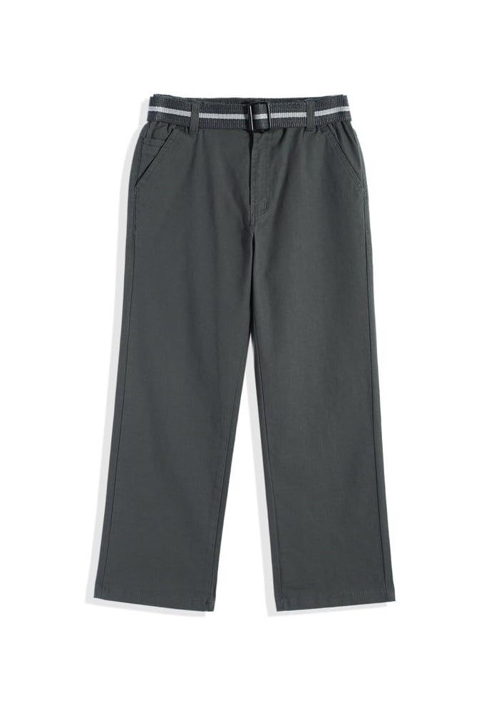 CAVIO Boys Cotton Solid Regular Fit Trousers with Belt - Dark Grey - Image 1