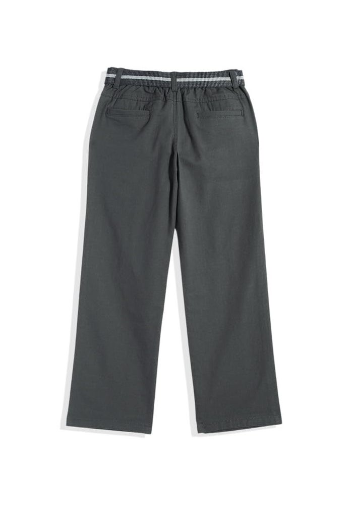 CAVIO Boys Cotton Solid Regular Fit Trousers with Belt - Dark Grey - Image 2