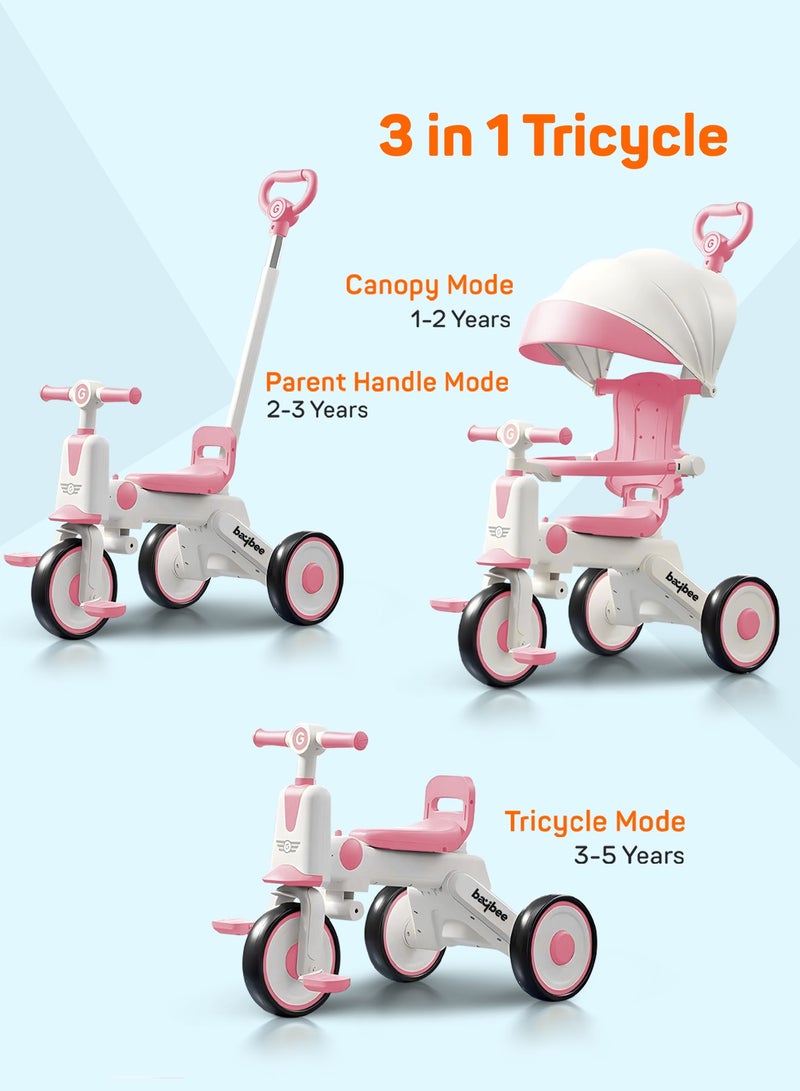 BAYBEE Pico 3 in 1 Convertible Baby Tricycle for Kids with Parental Push Handle and Canopy | Baby Cycle with Safety Guard, Light & Music | Kids Tricycle for Toddlers | Kids Cycle for Baby 1 to 5 Years Boy Girl Pink - Image 4
