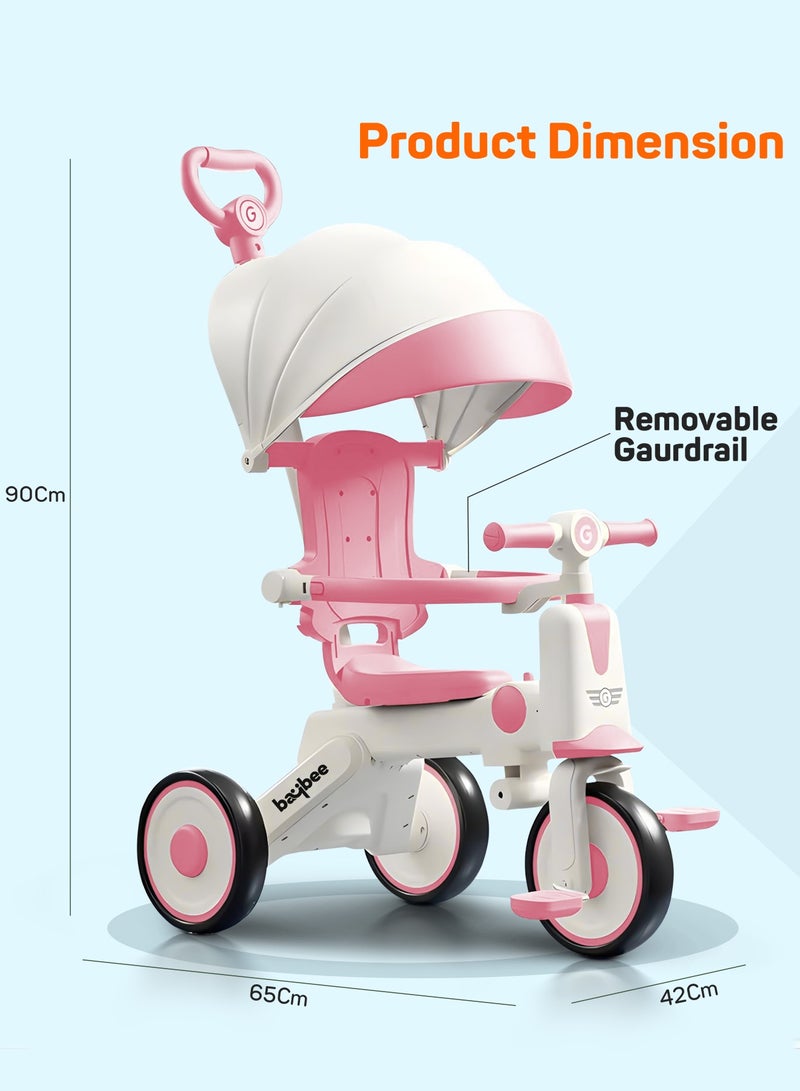 BAYBEE Pico 3 in 1 Convertible Baby Tricycle for Kids with Parental Push Handle and Canopy | Baby Cycle with Safety Guard, Light & Music | Kids Tricycle for Toddlers | Kids Cycle for Baby 1 to 5 Years Boy Girl Pink - Image 3