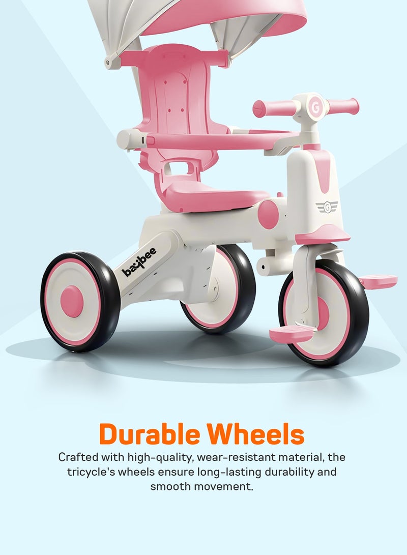 BAYBEE Pico 3 in 1 Convertible Baby Tricycle for Kids with Parental Push Handle and Canopy | Baby Cycle with Safety Guard, Light & Music | Kids Tricycle for Toddlers | Kids Cycle for Baby 1 to 5 Years Boy Girl Pink - Image 5