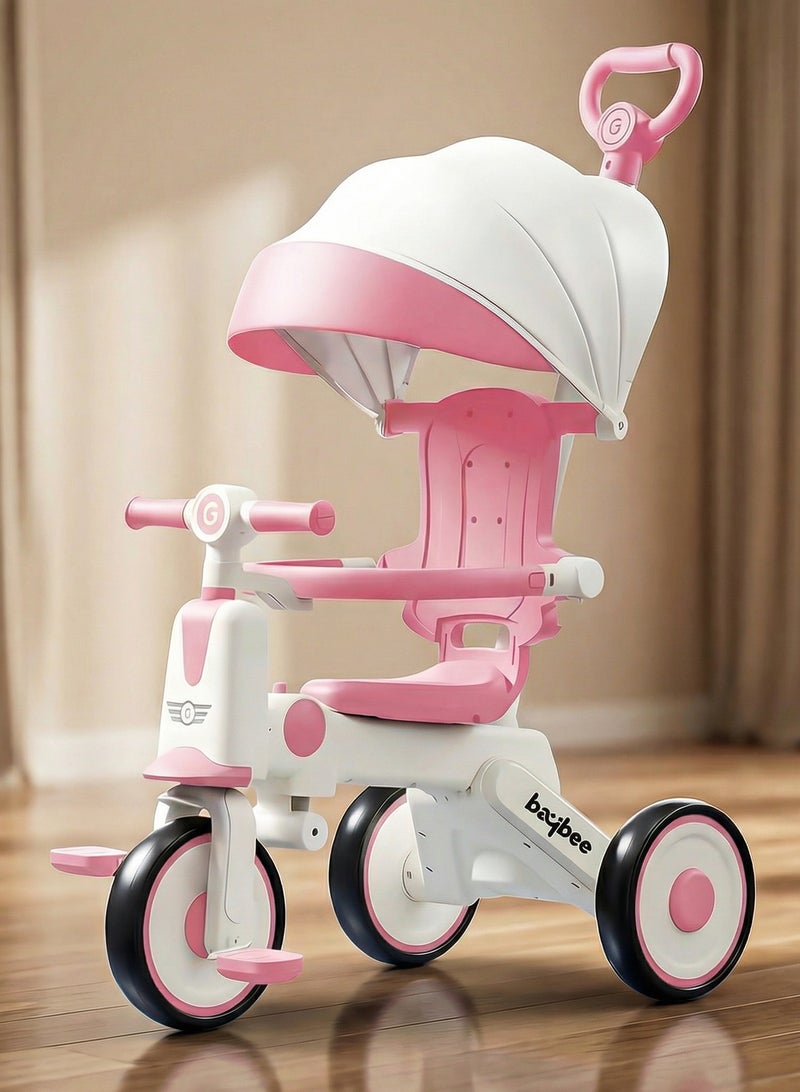 BAYBEE Pico 3 in 1 Convertible Baby Tricycle for Kids with Parental Push Handle and Canopy | Baby Cycle with Safety Guard, Light & Music | Kids Tricycle for Toddlers | Kids Cycle for Baby 1 to 5 Years Boy Girl Pink - Image 1