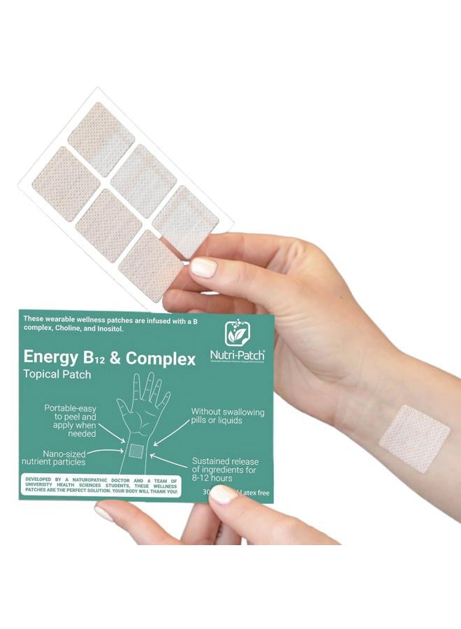 nutri-patch Energy B12 &Complex Topical Patch,Infused with B1,B2,B3,B12,B9,Biotin,and Other Wellness Ingredients.Designed to give You a Boost (30/Pack).  - Image 1