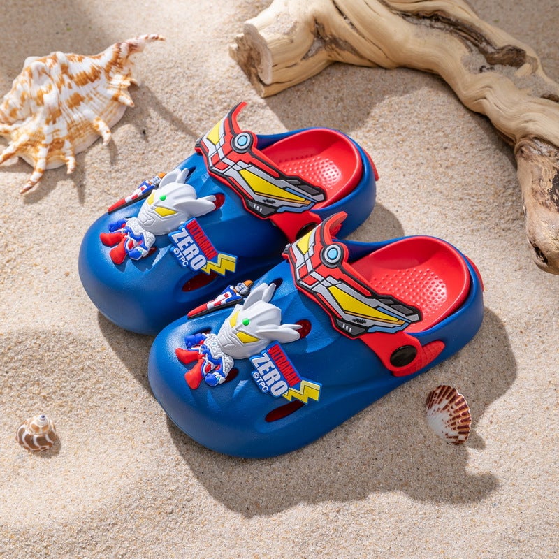 Ultraman Cave Shoes Boys Outdoor Toe Cartoon Beach Shoes Slippers Sandals Sero dark blue